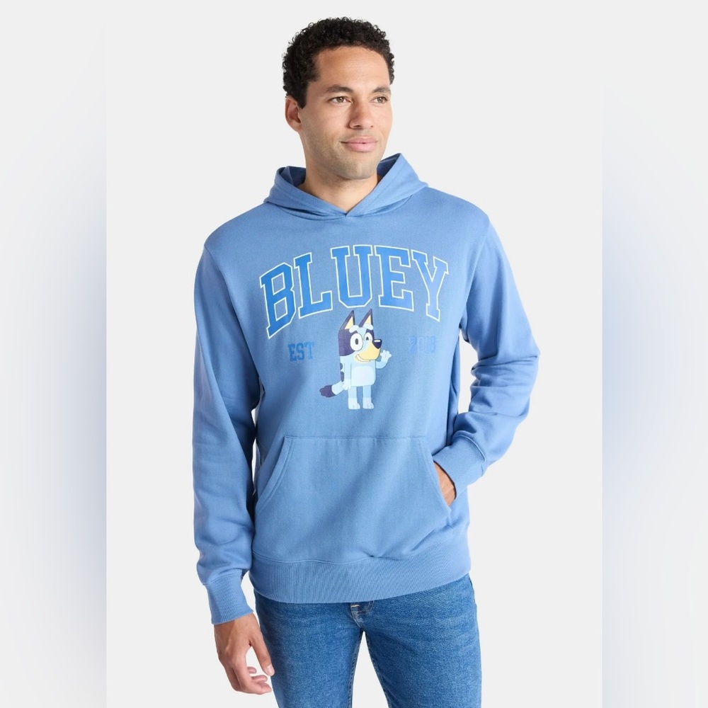 NWT Bluey Men’s Hoodie‎ Medium Graphic Pullover Blue Cartoon Sweatshirt